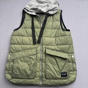 Calvin Klein Performance Vest Green Hooded Puffer Men's Long Zip Pockets Size L